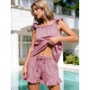 image:imageFlygo Striped Cotton Pajamas for Women Set Ruffle Cami Top Shorts SetsWine Red