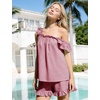 image:imageFlygo Striped Cotton Pajamas for Women Set Ruffle Cami Top Shorts SetsWine Red