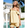 image:imageFlygo Striped Cotton Pajamas for Women Set Ruffle Cami Top Shorts SetsYellow