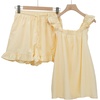 image:imageFlygo Striped Cotton Pajamas for Women Set Ruffle Cami Top Shorts SetsYellow