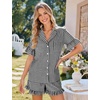 image:imageFlygo Womens Cotton Pajamas Set Gingham Lounge Sets Ruffle Shorts PjsBlack