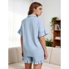 image:imageFlygo Womens Cotton Pajamas Set Gingham Lounge Sets Ruffle Shorts PjsBlue