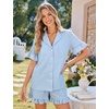 image:imageFlygo Womens Cotton Pajamas Set Gingham Lounge Sets Ruffle Shorts PjsBlue