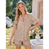 image:imageFlygo Womens Cotton Pajamas Set Gingham Lounge Sets Ruffle Shorts PjsBrown