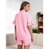 image:imageFlygo Womens Cotton Pajamas Set Gingham Lounge Sets Ruffle Shorts PjsPink