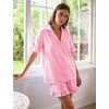 image:imageFlygo Womens Cotton Pajamas Set Gingham Lounge Sets Ruffle Shorts PjsPink