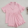 image:imageFlygo Womens Cotton Pajamas Set Gingham Lounge Sets Ruffle Shorts PjsPink