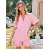 image:imageFlygo Womens Cotton Pajamas Set Gingham Lounge Sets Ruffle Shorts PjsPink