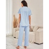 image:imageFlygo Womens Striped Pajama Sets Soft 2 Piece Cotton Sleepwear PjsBlue