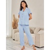 image:imageFlygo Womens Striped Pajama Sets Soft 2 Piece Cotton Sleepwear PjsBlue