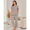 image:imageFlygo Womens Striped Pajama Sets Soft 2 Piece Cotton Sleepwear PjsCoffee