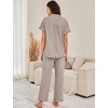 image:imageFlygo Womens Striped Pajama Sets Soft 2 Piece Cotton Sleepwear PjsCoffee