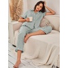 image:imageFlygo Womens Striped Pajama Sets Soft 2 Piece Cotton Sleepwear PjsDarkgreen