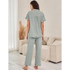 image:imageFlygo Womens Striped Pajama Sets Soft 2 Piece Cotton Sleepwear PjsDarkgreen
