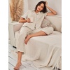 image:imageFlygo Womens Striped Pajama Sets Soft 2 Piece Cotton Sleepwear PjsKhaki