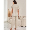 image:imageFlygo Womens Striped Pajama Sets Soft 2 Piece Cotton Sleepwear PjsKhaki