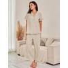 image:imageFlygo Womens Striped Pajama Sets Soft 2 Piece Cotton Sleepwear PjsKhaki
