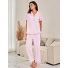 image:imageFlygo Womens Striped Pajama Sets Soft 2 Piece Cotton Sleepwear PjsPink