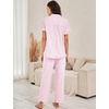 image:imageFlygo Womens Striped Pajama Sets Soft 2 Piece Cotton Sleepwear PjsPink
