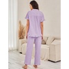 image:imageFlygo Womens Striped Pajama Sets Soft 2 Piece Cotton Sleepwear PjsPurple