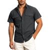 image:imageFlygo Mens Short Sleeve Work Shirts Cotton Button Down Shirt PocketsDark Grey