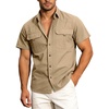 image:imageFlygo Mens Short Sleeve Work Shirts Cotton Button Down Shirt PocketsKhaki