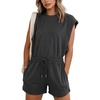 image:imageFlygo Rompers for Women Summer Cap Sleeve One Piece Short JumpsuitDarkgrey