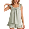 image:imageFlygo Striped Cotton Pajamas for Women Set Ruffle Cami Top Shorts SetsOlive