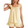 image:imageFlygo Striped Cotton Pajamas for Women Set Ruffle Cami Top Shorts SetsYellow