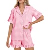 image:imageFlygo Womens Cotton Pajamas Set Gingham Lounge Sets Ruffle Shorts PjsPink
