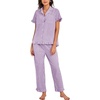 image:imageFlygo Womens Striped Pajama Sets Soft 2 Piece Cotton Sleepwear PjsPurple