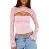image:imageLace Long Sleeve Sexy Tops for Women Slim Going Out Crop TopPink
