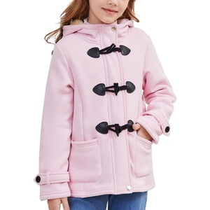 image:imageFlygo Girls Fleece Jacket Sherpa Lined Hoodie Horn Button Duffle CoatPink