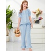 image:imageFlygo Girls Gingham 2 Pieces Outfits Cotton Top Ruffle Pants SetBlue