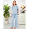 image:imageFlygo Girls Gingham 2 Pieces Outfits Cotton Top Ruffle Pants SetBlue