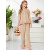 image:imageFlygo Girls Gingham 2 Pieces Outfits Cotton Top Ruffle Pants SetBrown
