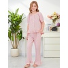 image:imageFlygo Girls Gingham 2 Pieces Outfits Cotton Top Ruffle Pants SetPink