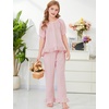 image:imageFlygo Girls Gingham 2 Pieces Outfits Cotton Top Ruffle Pants SetPink