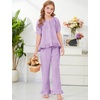 image:imageFlygo Girls Gingham 2 Pieces Outfits Cotton Top Ruffle Pants SetPurple