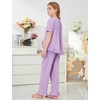 image:imageFlygo Girls Gingham 2 Pieces Outfits Cotton Top Ruffle Pants SetPurple