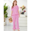 image:imageFlygo Girls Gingham 2 Pieces Outfits Cotton Top Ruffle Pants SetRose