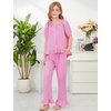 image:imageFlygo Girls Gingham 2 Pieces Outfits Cotton Top Ruffle Pants SetRose