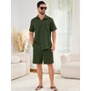 image:imageFlygo Mens Cotton Linen Shorts Sets 2 Piece Beach OutfitArmy Green