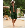 image:imageFlygo Mens Cotton Linen Shorts Sets 2 Piece Beach OutfitArmy Green
