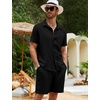 image:imageFlygo Mens Cotton Linen Shorts Sets 2 Piece Beach OutfitBlack