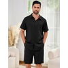 image:imageFlygo Mens Cotton Linen Shorts Sets 2 Piece Beach OutfitBlack