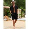 image:imageFlygo Mens Cotton Linen Shorts Sets 2 Piece Beach OutfitBlack
