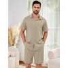 image:imageFlygo Mens Cotton Linen Shorts Sets 2 Piece Beach OutfitKhaki