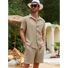 image:imageFlygo Mens Cotton Linen Shorts Sets 2 Piece Beach OutfitKhaki