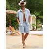 image:imageFlygo Mens Cotton Linen Shorts Sets 2 Piece Beach OutfitLight Blue